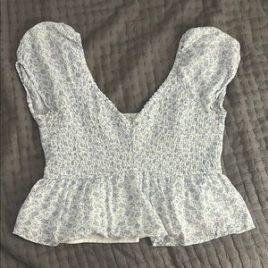 Hollister Cream Smocked Peplum Blouse Cap Sleeve